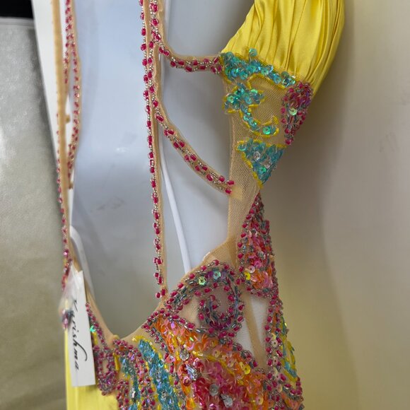 Karishma Yellow Designer Beaded Embellished Evening  Maxi Gown 10— NWT - Picture 7 of 12